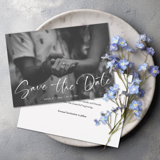 Elegant Script Zwart en Wit Foto Bruiloft Save The Date