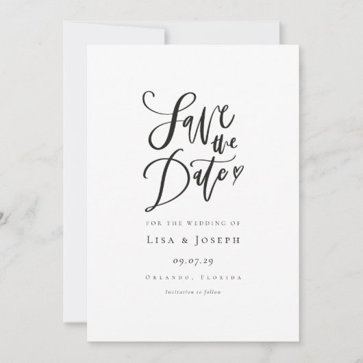 Elegant Script Zwart en Wit Save the Date (Voorkant)