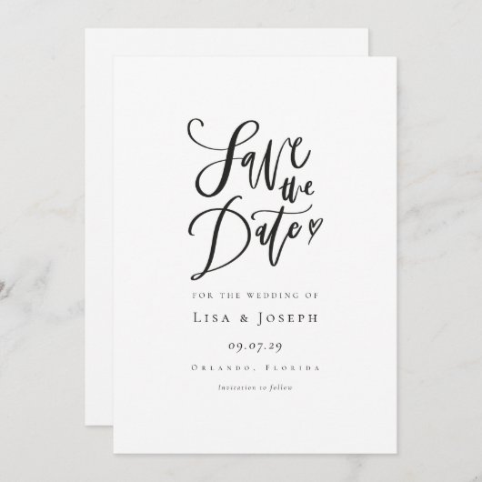 Elegant Script Zwart en Wit Save the Date (Voorkant / Achterkant)