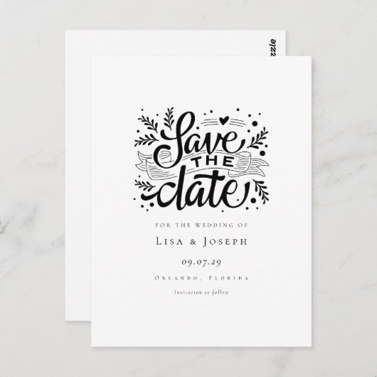 Elegant Script Zwart en Wit Save the Date Briefkaart (Voorkant / Achterkant)