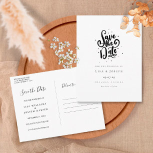 Elegant Script Zwart en Wit Save the Date Briefkaart