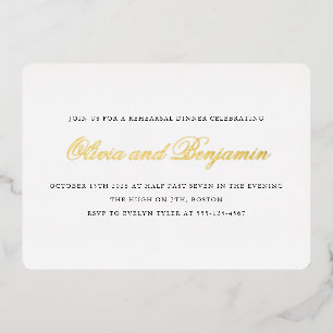 Elegant Script Zwart Formeel Repetitie Diner Goud Folie Uitnodiging