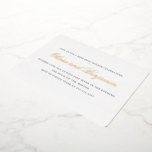 Elegant Script Zwart Formeel Repetitie Diner Goud Folie Uitnodiging (Gedraaid)