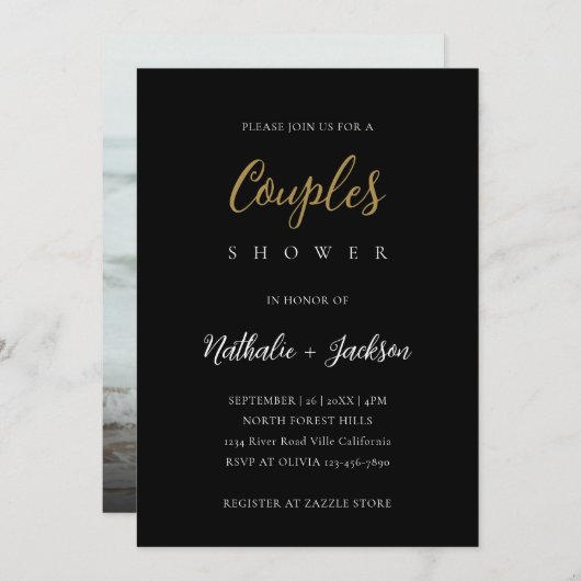 Elegant Script zwart foto koppels Vrijgezellenfees Kaart (Voorkant / Achterkant)