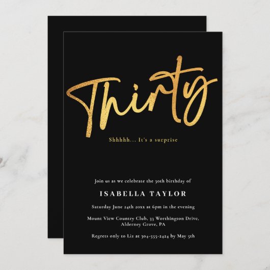 Elegant Script Zwart Goud 30e Verjaardag Kaart (Voorkant / Achterkant)