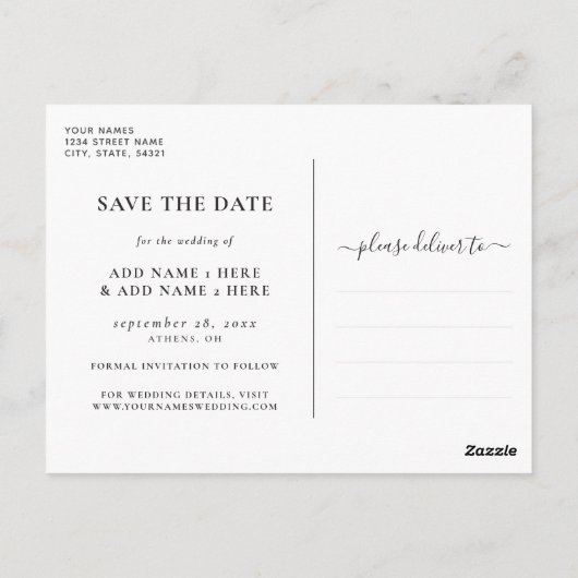 Elegant Script Zwart & Goud Foto Sla de datum op Briefkaart (Achterkant)