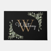 Elegant Script Zwart Goud Monogram groen Deurmat (Voorkant)