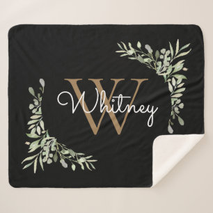 Elegant Script Zwart Goud Monogram groen Sherpa Deken
