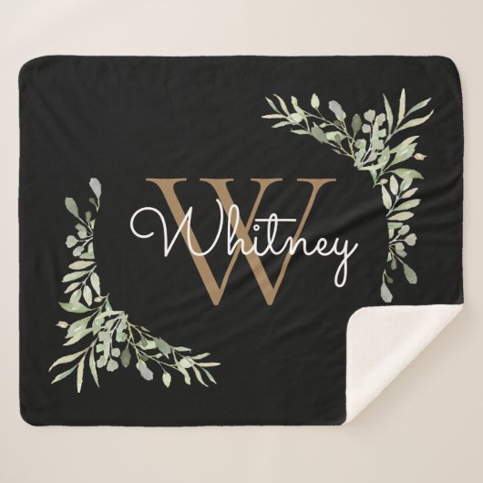 Elegant Script Zwart Goud Monogram groen Sherpa Deken (Voorkant (horizontaal))