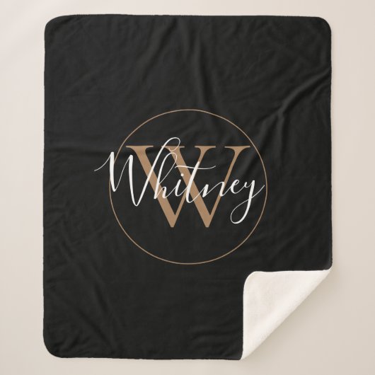 Elegant script zwart gouden monogram sherpa deken (Voorkant)