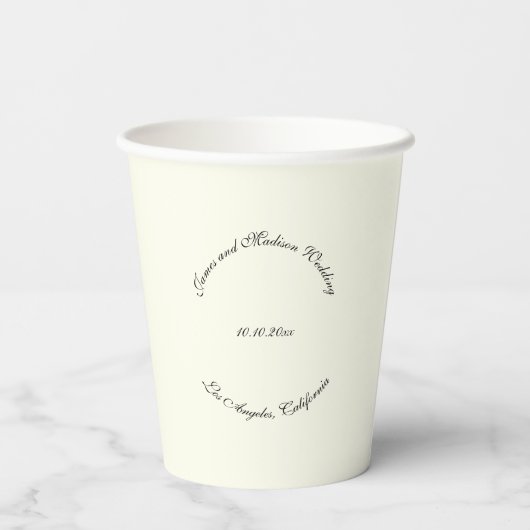 Elegant script zwart ivoor gebogen namen bruiloft papieren bekers (Achterkant)