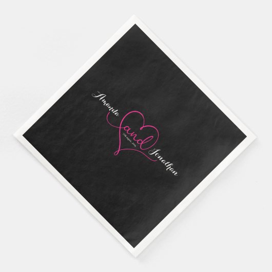 Elegant Script Zwart met Roze Hart Bruiloft Servet (Hoek)