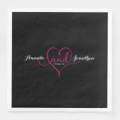 Elegant Script Zwart met Roze Hart Bruiloft Servet (Voorkant)