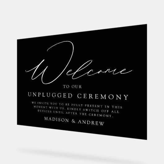 Elegant Script Zwart Unplugged Ceremony Bruiloft Acryl Bord (Hoek)