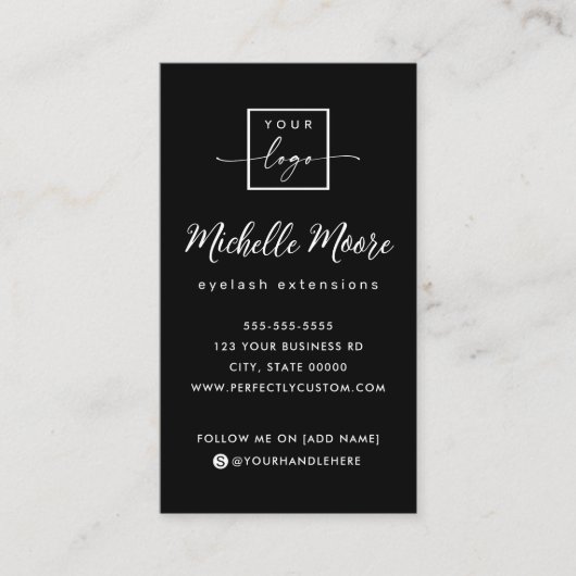 Elegant script zwart verticaal aangepaste logo visitekaartje (Voorkant)
