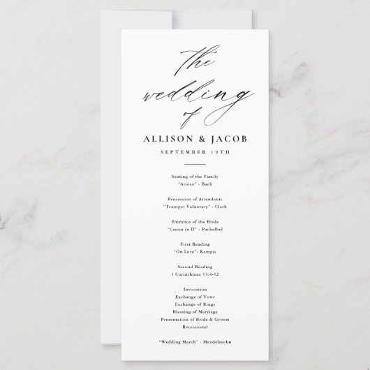 Elegant Script zwart-wit bruiloft programma's (Voorkant)