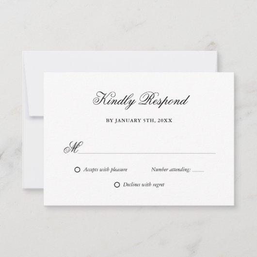 Elegant Script Zwart-wit bruiloft RSVP (Voorkant)
