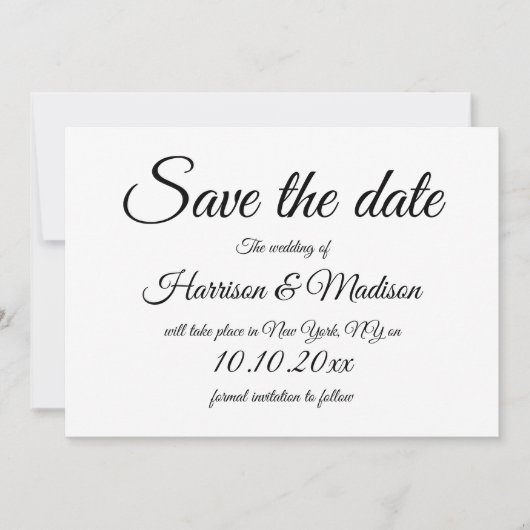 Elegant script zwart-wit Bruiloft Save The Da Save The Date (Voorkant)