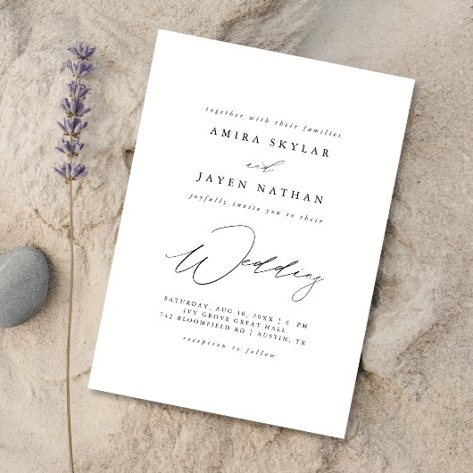 Elegant script zwart-wit budget bruiloft kaart