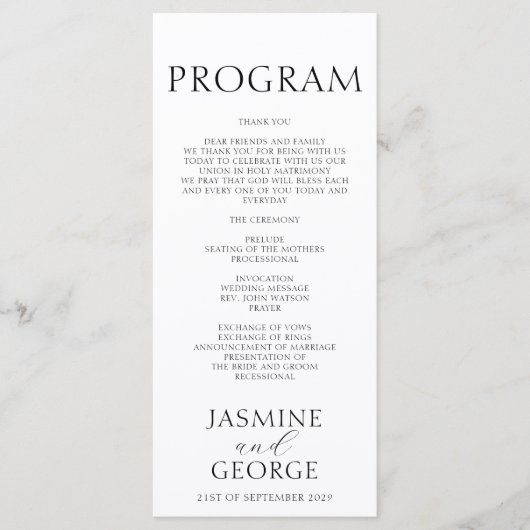Elegant Script Zwart & Wit Chic Wedding Programma (Voorkant)