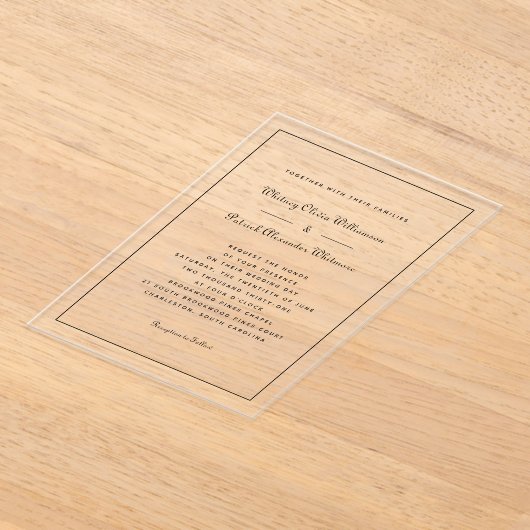 Elegant script zwart wit formele klassieke bruilof acryl uitnodigingen (Laagn)