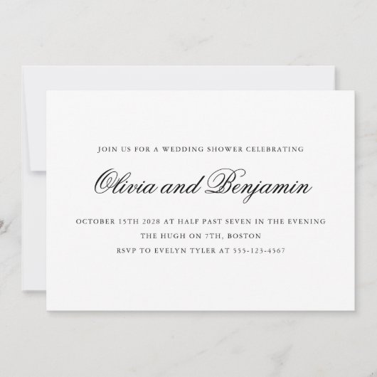 Elegant Script Zwart Wit Formele Trouwfeest Borrel Kaart (Voorkant)