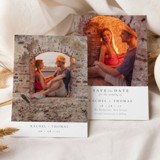 Elegant Script Zwart Wit Foto bruiloft Save the Ro Date