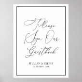 Elegant script zwart-wit gastenboek teken poster (Voorkant)