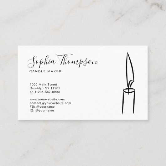 Elegant Script Zwart Wit Handgemaakte Kaars Maker Visitekaartje (Voorkant)