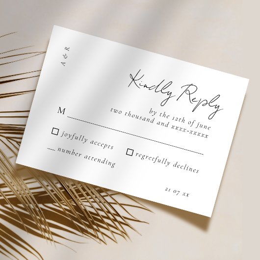 Elegant Script Zwart Wit Huwelijk Eenvoudig RSVP Kaartje