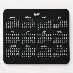 Elegant script zwart-wit kalender 2024 muismat
