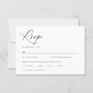 Elegant Script Zwart-wit Klassieke bruiloft RSVP Kaartje