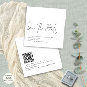 Elegant Script Zwart Wit QR Bruiloft Opslagdatum Kaart
