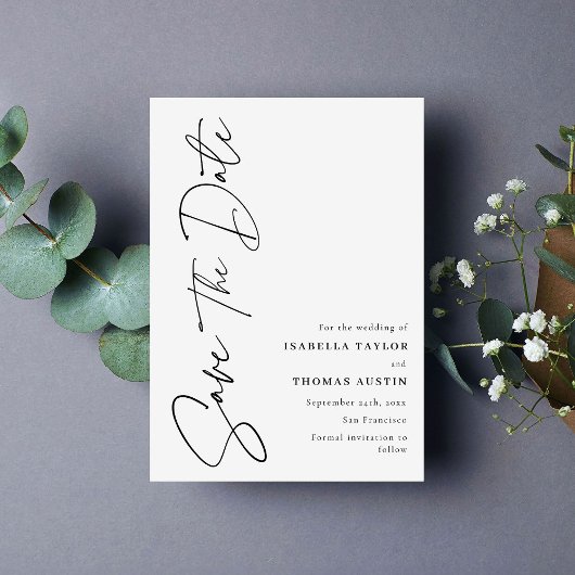 Elegant Script Zwart Wit Sla de datum op Save The Date