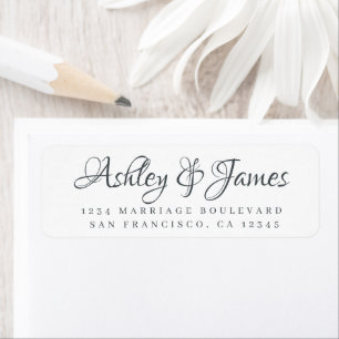 Elegant Script Zwart Witte Huwelijksretouradres Etiket