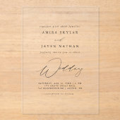 Elegant script zwarte boho minimalistische bruilof acryl uitnodigingen (Voorkant)