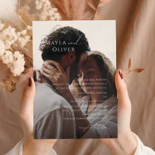 Elegant script   Zwarte foto Traditioneel bruiloft Kaart