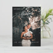 Elegant scriptfoto 'Merry & Married' Feestdagenkaart (Staand voorkant)