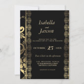 Elegant Scroll Black en Gold Kaart (Voorkant)