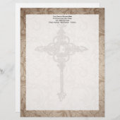 Elegant Scroll Christelijk Kruis met wervelkolom A Persoonlijk Briefhoofd (Voorkant / Achterkant)