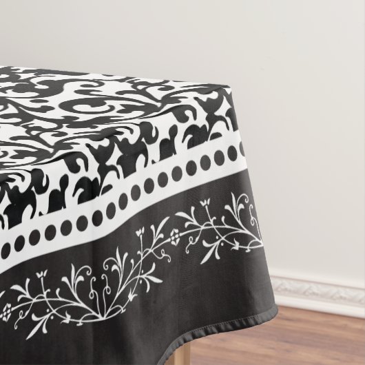 Elegant Scroll Damask Black en White Tafelkleed (Voorbeeld)