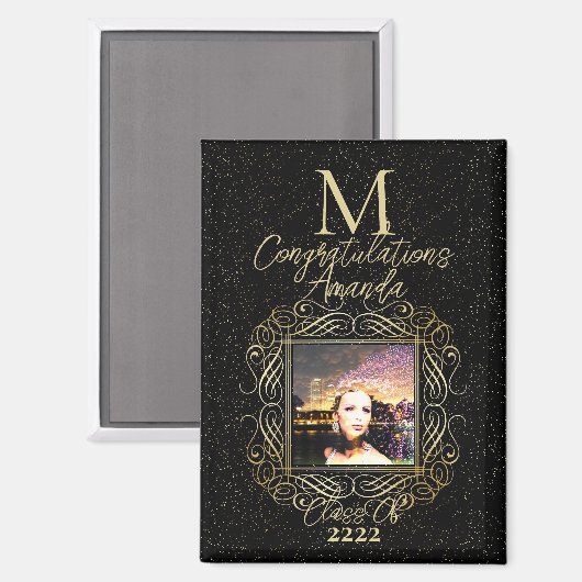Elegant Scroll + Gold Dots Congratulation Class of Magneet (Voorkant / Achterkant)