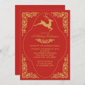 Elegant Scroll Reindeer Kerstfeest Uitnodiging (Voorkant / Achterkant)