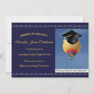 Elegant Scroll Script Hot Air Balloon Afstuderen Aankondiging