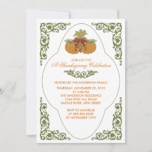 Elegant Scroll Thanksgiving Dinner Invitations Kaart