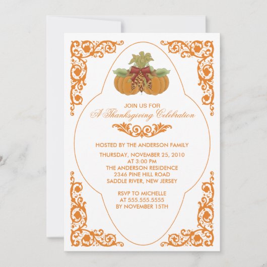 Elegant Scroll Thanksgiving Dinner Invitations Kaart (Voorkant)