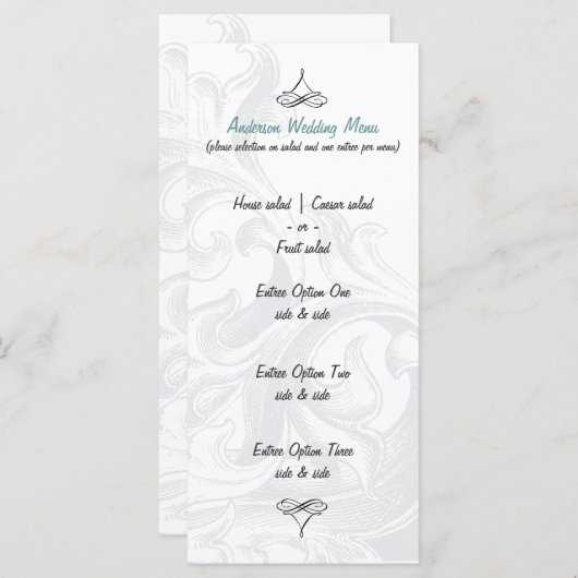 Elegant Scroll Wedding Menus Menu (Voorkant / Achterkant)
