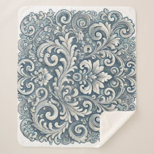 Elegant Scrolling Damask Patroon in Zacht en Blauw