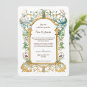 Elegant Scrollwork Floral Regal Botanical Wedding Kaart (Staand voorkant)
