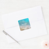 Elegant Sea Shells Blue Tropical Beach Wedding Vierkante Sticker (Envelop)